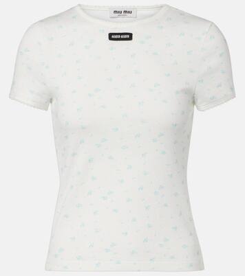 Floral cotton jersey T-shirt | Miu Miu