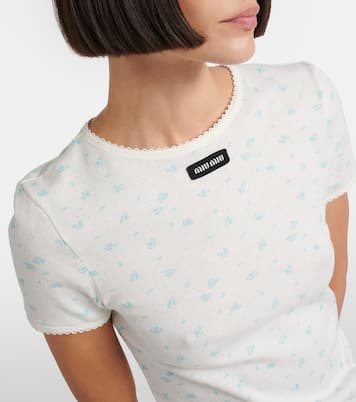 Floral cotton jersey T-shirt | Miu Miu
