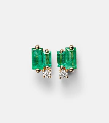Fireworks 18kt gold earrings with emeralds and diamonds | Suzanne Kalan