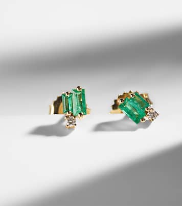 Fireworks 18kt gold earrings with emeralds and diamonds | Suzanne Kalan