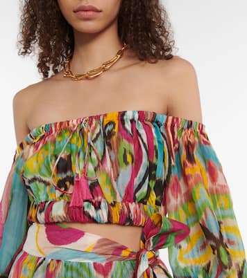 Top à encolure bardot imprimé en coton et soie | Etro