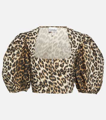 Leopard-printed cotton crop top | Ganni