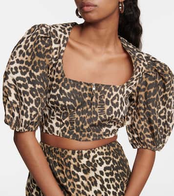Leopard-printed cotton crop top | Ganni