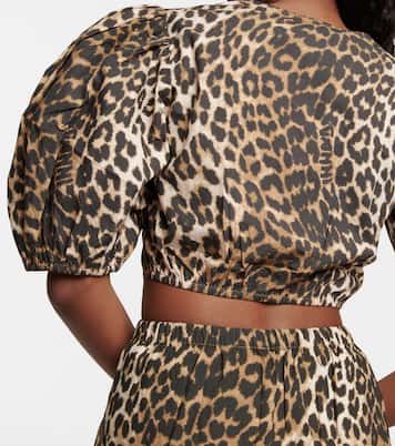 Leopard-printed cotton crop top | Ganni