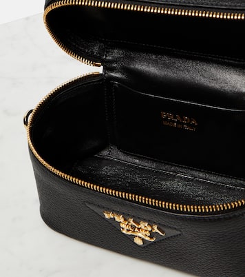 Logo Mini leather crossbody bag in black Prada Mytheresa