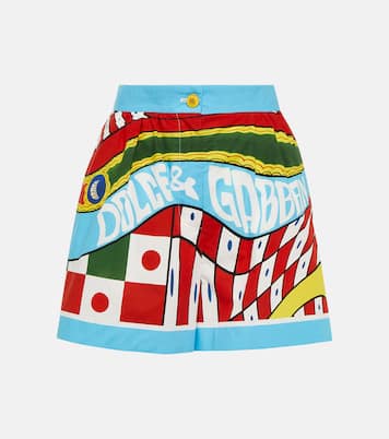 Shorts in cotone a vita alta con stampa | Dolce&Gabbana
