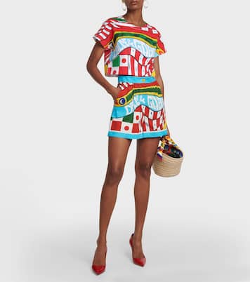 Shorts in cotone a vita alta con stampa | Dolce&Gabbana