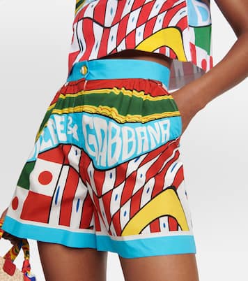 Shorts in cotone a vita alta con stampa | Dolce&Gabbana