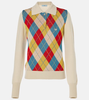 Argyle intarsia wool polo sweater | Prada
