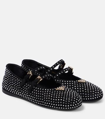 Ballerinas aus Veloursleder mit Kristallen | Prada