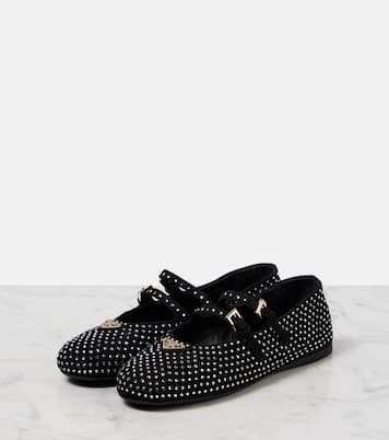 Ballerinas aus Veloursleder mit Kristallen | Prada