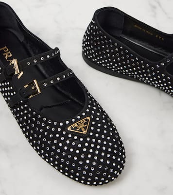 Ballerinas aus Veloursleder mit Kristallen | Prada