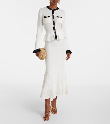 Pointelle peplum midi dress | Self-Portrait