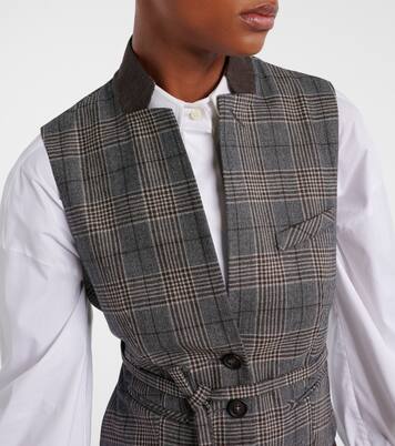 Belted checked virgin wool vest | Brunello Cucinelli
