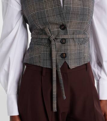 Belted checked virgin wool vest | Brunello Cucinelli