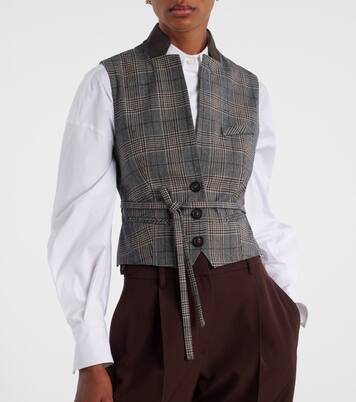 Belted checked virgin wool vest | Brunello Cucinelli