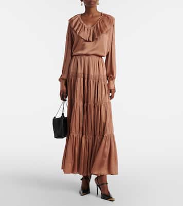 Gaelle tiered silk satin maxi skirt | Ulla Johnson
