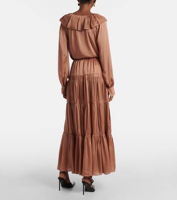 Gaelle tiered silk satin maxi skirt | Ulla Johnson