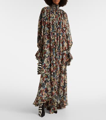 Abito lungo Edgar in tulle di seta con stampa floreale | Khaite