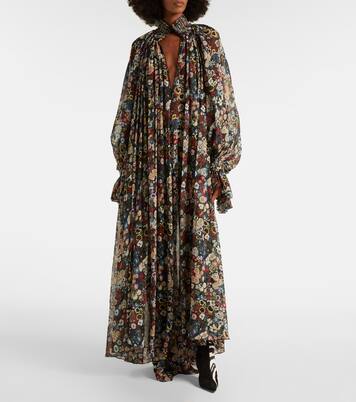 Abito lungo Edgar in tulle di seta con stampa floreale | Khaite