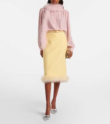 Crepe Couture feather-trimmed pencil skirt | Valentino