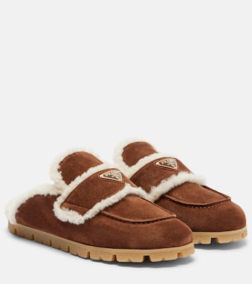 Slippers aus Veloursleder und Shearling | Prada