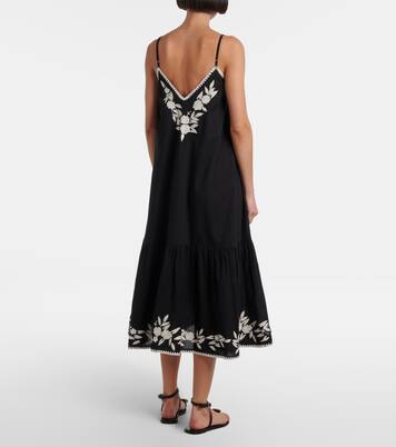 Embroidered cotton and linen midi dress | Juliet Dunn