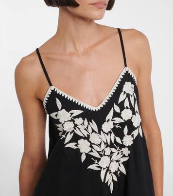 Embroidered cotton and linen midi dress | Juliet Dunn