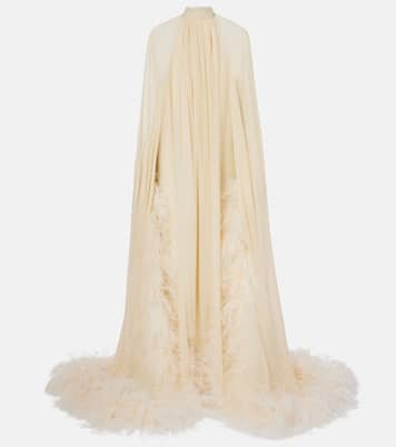 Feather-trimmed silk gown | Taller Marmo