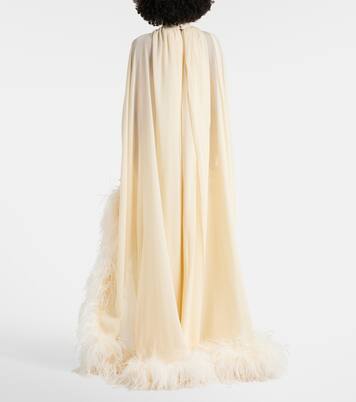Feather-trimmed silk gown | Taller Marmo