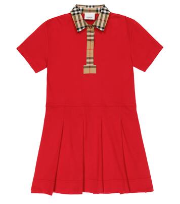Pleated cotton dress in red Burberry Kids Mytheresa