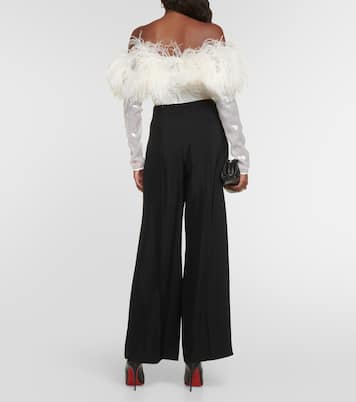 Sequined feather-trimmed crop top | David Koma