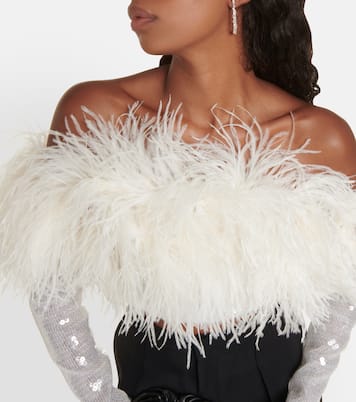 Sequined feather-trimmed crop top | David Koma
