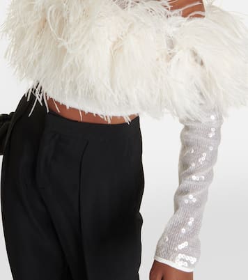 Sequined feather-trimmed crop top | David Koma