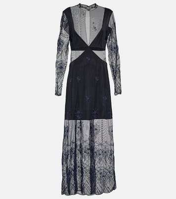Abito lungo in pizzo e raso con cut-out | Rabanne