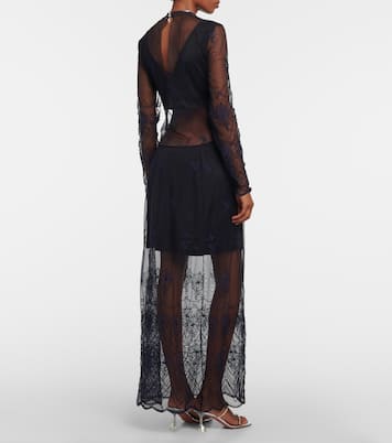 Abito lungo in pizzo e raso con cut-out | Rabanne
