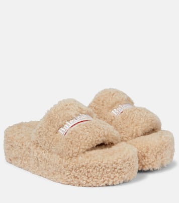 Logo faux shearling slides | Balenciaga