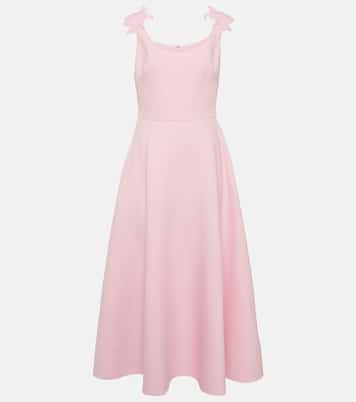Vestido midi de lana y seda con aplique floral | Valentino