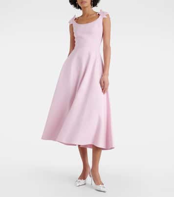 Vestido midi de lana y seda con aplique floral | Valentino