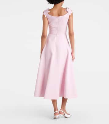 Vestido midi de lana y seda con aplique floral | Valentino