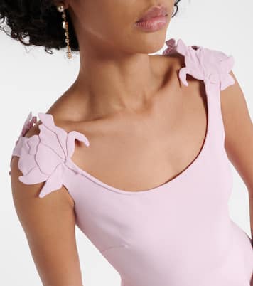 Vestido midi de lana y seda con aplique floral | Valentino