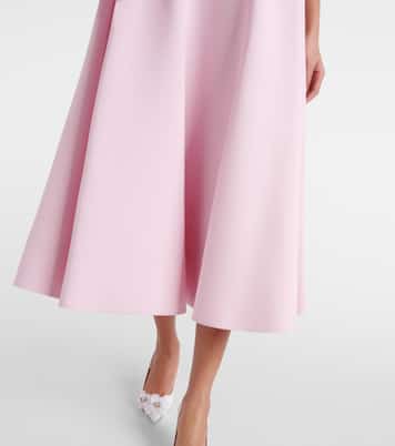Vestido midi de lana y seda con aplique floral | Valentino