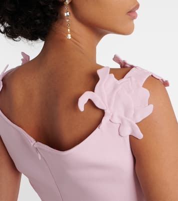 Vestido midi de lana y seda con aplique floral | Valentino