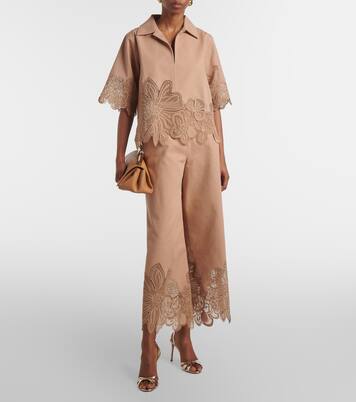 Pantaloni a gamba larga cropped in gabardine | Elie Saab