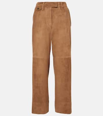 Pantaloni a gamba larga in suede | Brunello Cucinelli