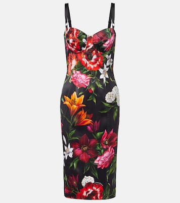 Abito midi in raso con stampa floreale | Dolce&Gabbana