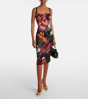 Abito midi in raso con stampa floreale | Dolce&Gabbana