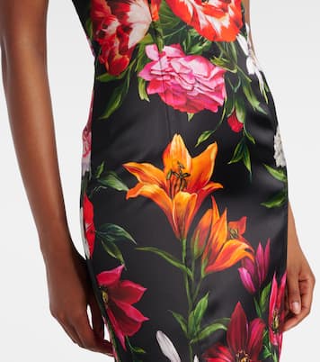 Abito midi in raso con stampa floreale | Dolce&Gabbana