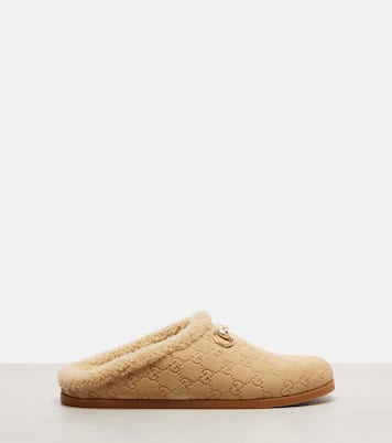 New Sol shearling-trimmed suede clogs | Gucci