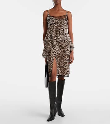 Leopard-print silk lace midi skirt | Jacques Wei
